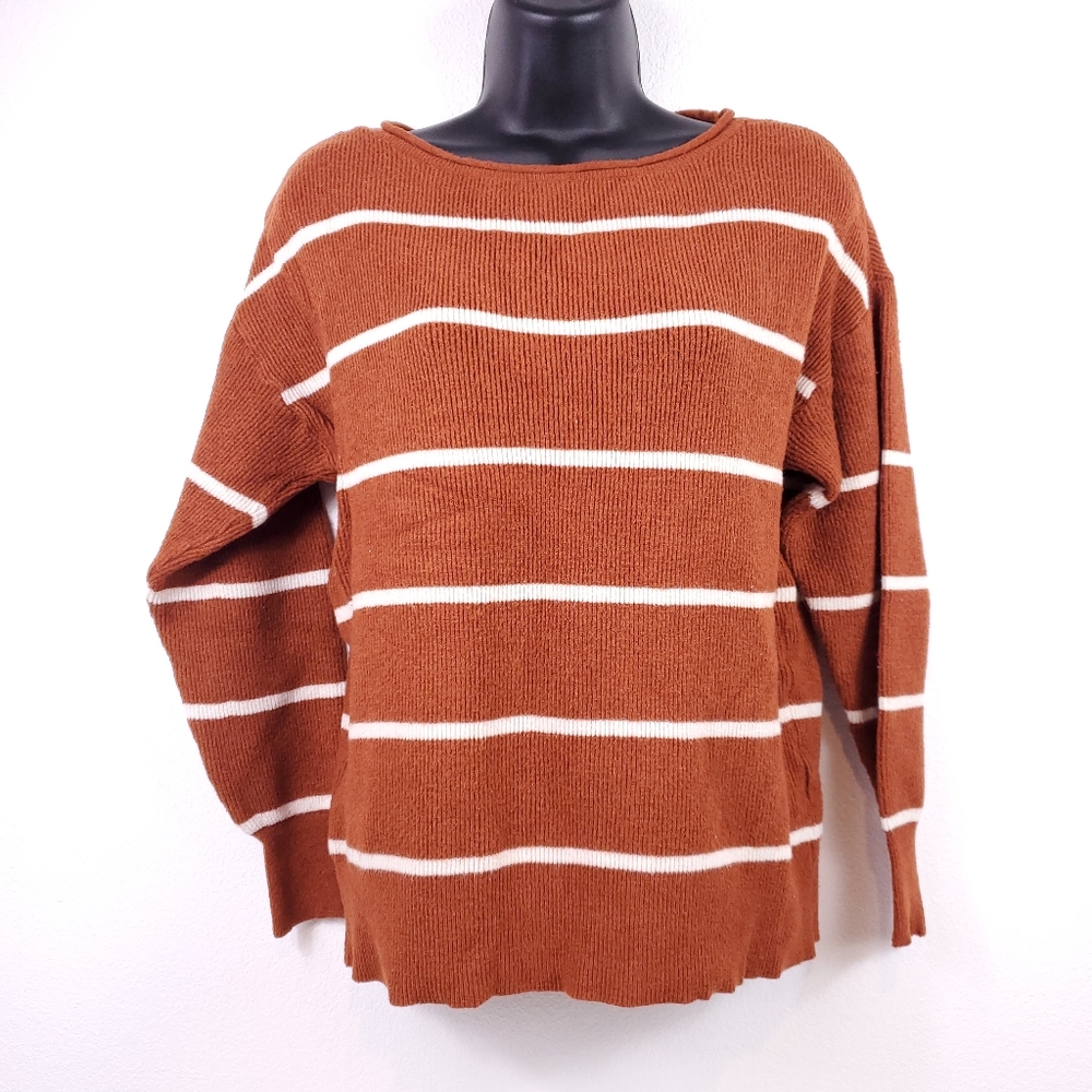 Garage Burnt Orange Striped Crew Neck Sweater - Picture 1 of 6